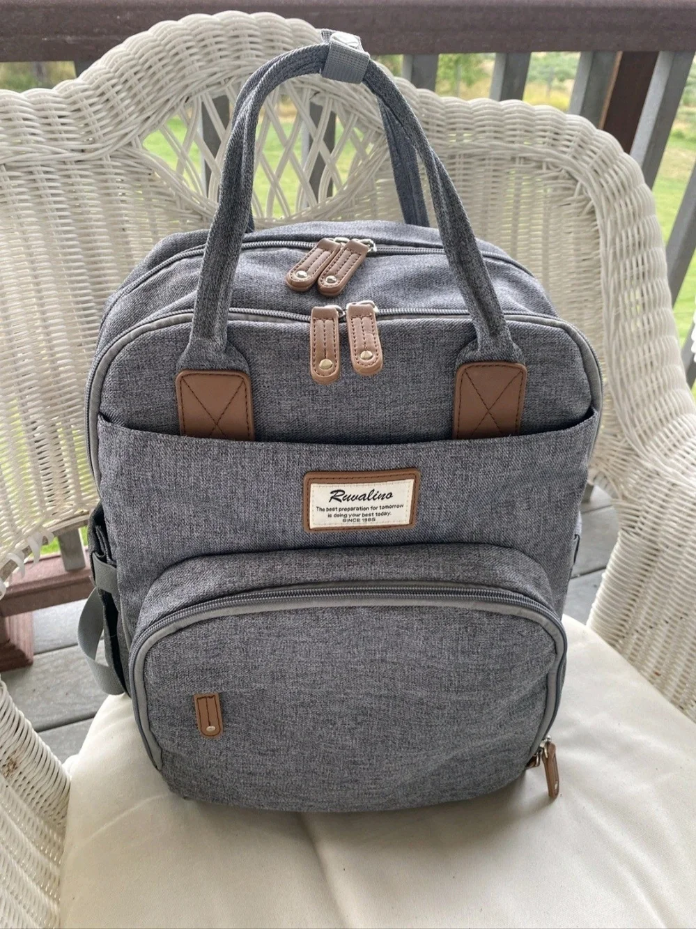 Ruvalino Diaper Bag + Changing Pad Gray Waterproof Travel Organization Backpack